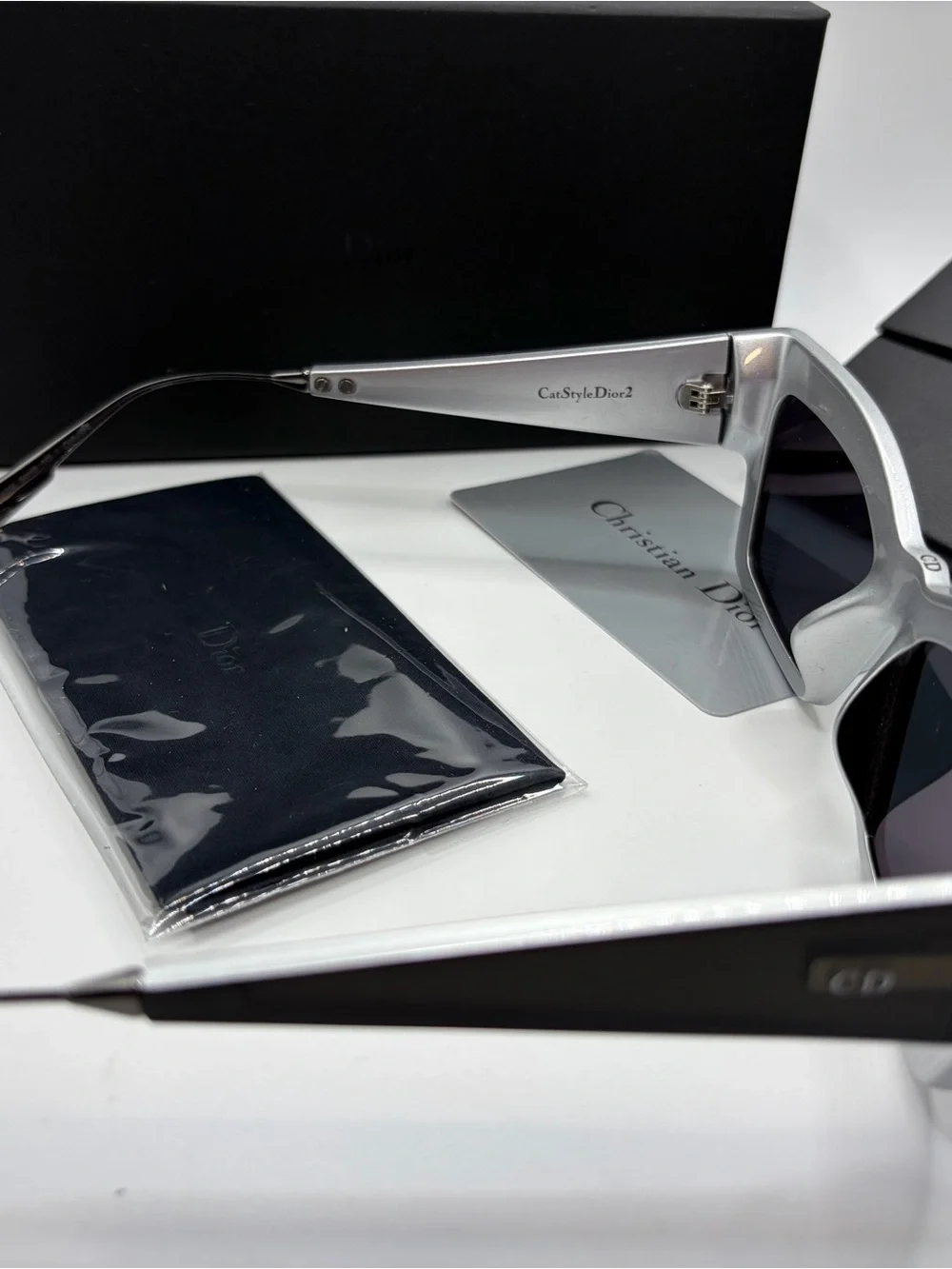 Dior Catstyle Black Rectangular Frame Sunglasses with Dark Lenses